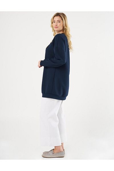 Kayra Κέντημα Κεντημένο Φούτερ Scuba Σκούρο Navy Blue
