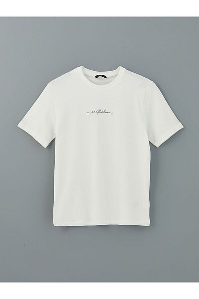LC Waikiki Southblue Crew Neck Short Sleeve Printed Pike Men's T-Shirt