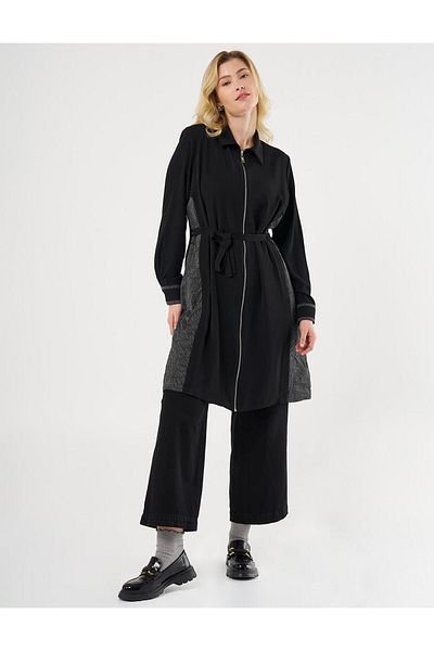 Kayra Black Long Tunic - Stripe Pattern
