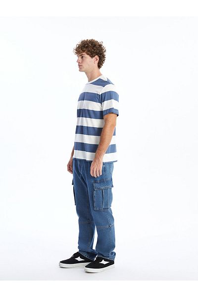 LC Waikiki Tricou pentru bărbați din bumbac pieptănat cu mânecă scurtă cu decolteu și dungi - S52756Z8