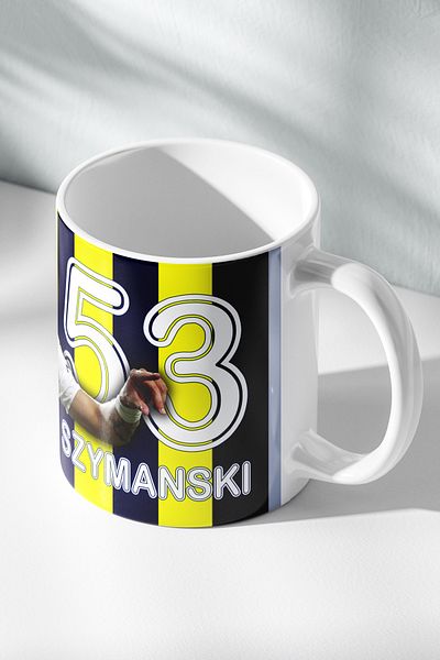 DekorHane Szymanski Yellow Navy Blue Stick Design Printed Mug Cup Gift