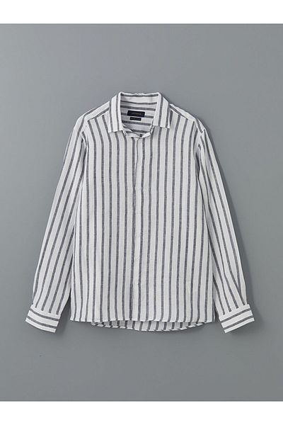LC Waikiki Ανδρικό πουκάμισο SOUTHBLUE Regular Fit μακρυμάνικο ριγέ λινό
