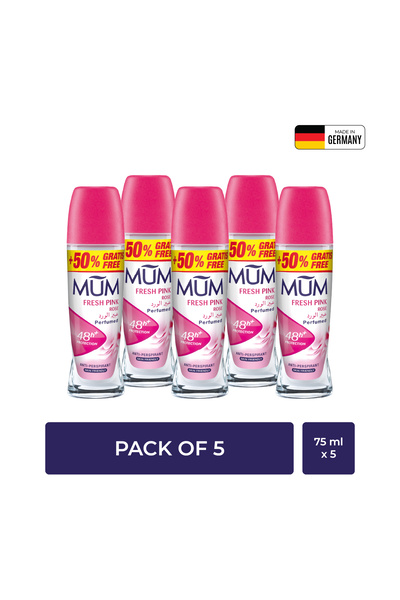 MUM Deodorant Roll-on – 75ml – Fresh Pink Rose – Pack Of 5 – Alcohol Free, Floral Scent, Long-lasting
