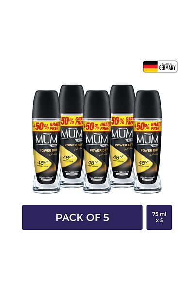 MUM Power Dry Men Roll-on Deodorant – 75ml – Pack Of 5 – 48h Odor Protection, Alcohol Free, Gentle