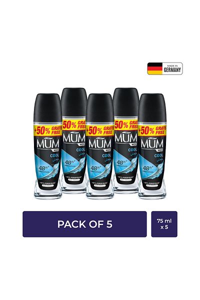 MUM Men Cool Roll-on Deodorant – 75ml – Pack Of 5 – 48h Odor Protection, Alcohol-free, Skin-friendly