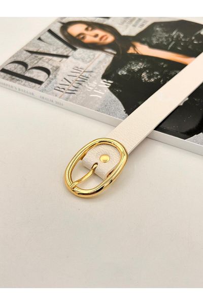 MODAM HİFA Oval Buckle Gold Women's Belt Trouser Belt Dress Belt Shirt Belt Coat Belt