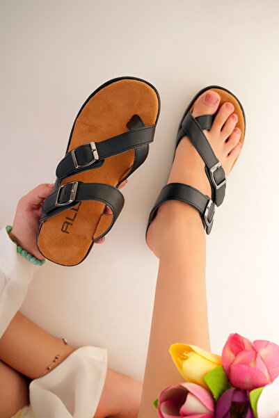 ALPODİ Orthopedic Women's Slippers - Soft Sole, Flip Flops Anatomical, White White Black Ald1000-0207