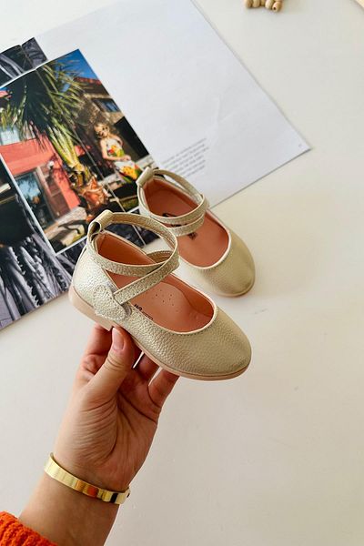 Minigimin Cicileri Orthopedic Ballerinas My Mini for Girl - Heart Detail and Velcro, Gold