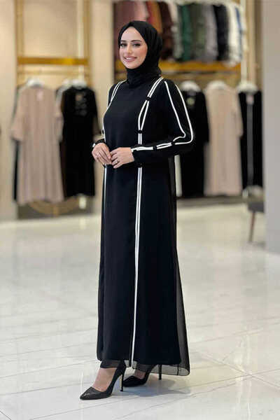 Bym Fashion Button Detail Dress 3919 Black-Ecru