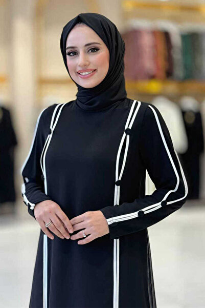 Bym Fashion Button Detail Dress 3919 Black-Ecru