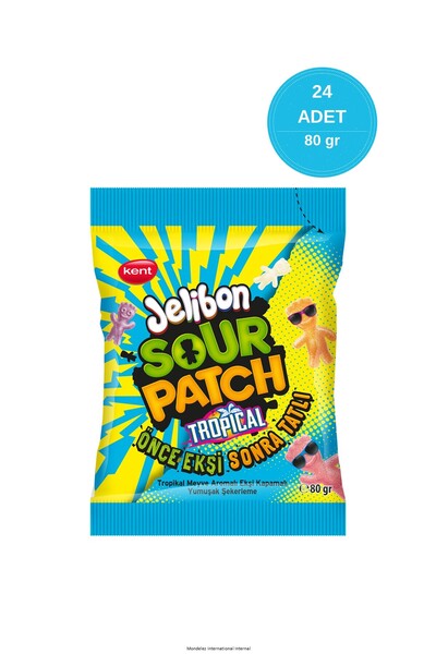 Jelibon Sour Patch Tropikal Meyve Aromalı Yumuşak Şekerleme 80 gr - 24 Adet