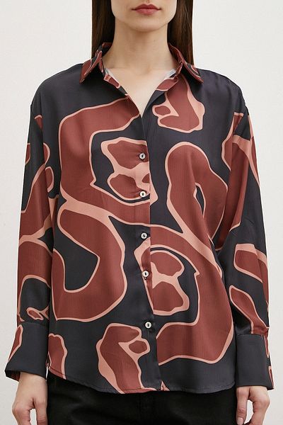 Never more Brown Satin Shirt - Printed