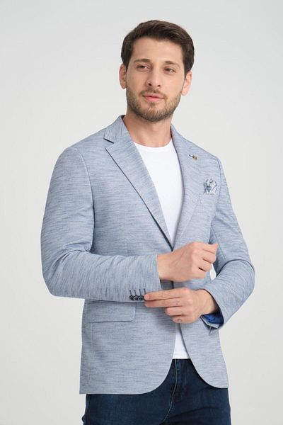 Ted Davıd Light Blue Stripe Textured Slim Fit Jacket
