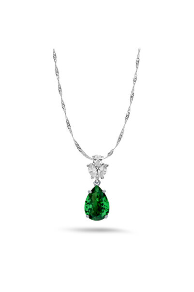 Silveranka 925 Ayar Gümüş Damla Elmas Kesim Kolye