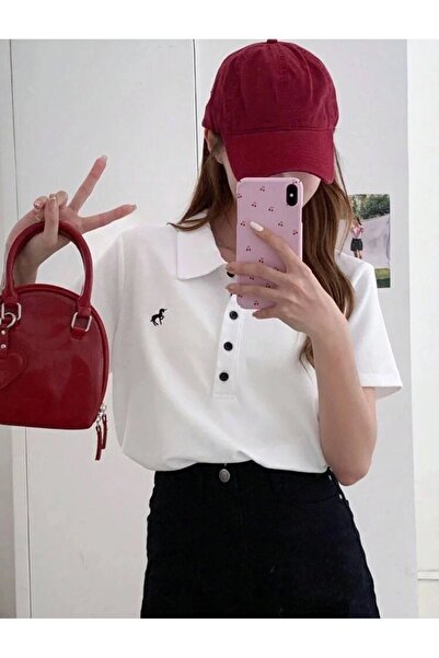 Violon Κοντομάνικο μπλουζάκι με κοντό μανίκι με γιακά πόλο με στάμπα λευκού μ...