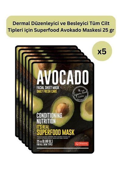 Dermal 5 Pieces Avocado Superfood Face Mask - Regulating and Nourishing, for All Skin Types