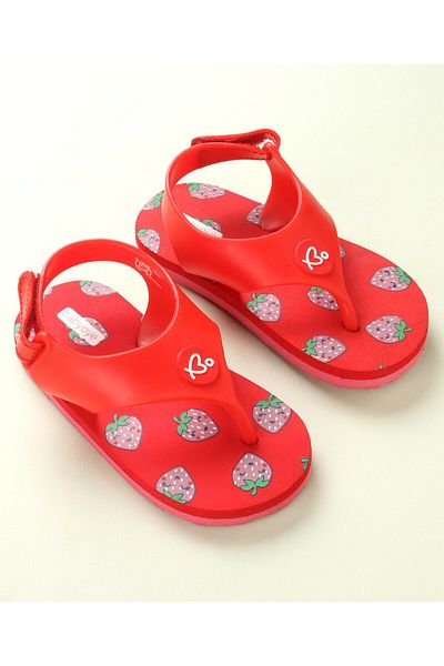 Babyoye Babyoye Flip Flops with Velcro Closure Strawberry Print - Red