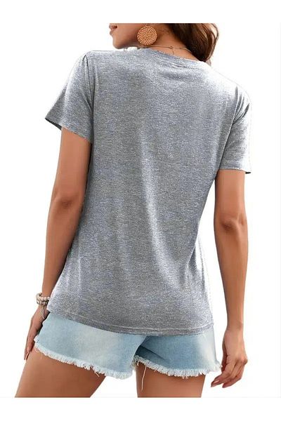 mercoledi Μπλουζάκι Casual Boyfirend με V λαιμόκοψη με στάμπα Oversize