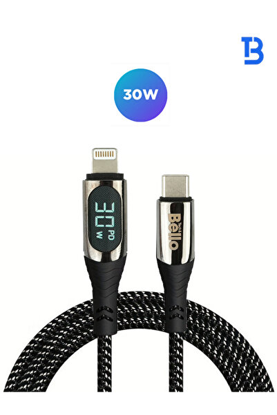 Tech&bello accessories TYPE-C Lightning Göstergeli Örgülü Hızlı Şarj Data Kablosu 30W 1.2m BA-03 30w