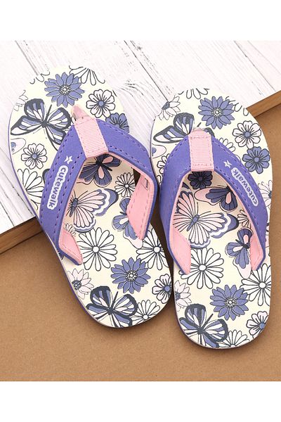 Cute Walk by Babyhug Cute Walk by Babyhug Flip Flops with Floral & Butterfly Print - Purple