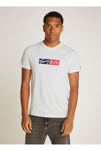 Tommy Hilfiger Crew Neck Ecru Men's T-Shirt Dm0Dm20365Ybl Tjm Slim Entry Gra