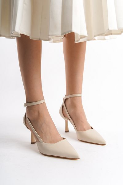 LEMUES SHOES pantofi de damă bej cu vârf ascuțit cu detaliu curea laterală