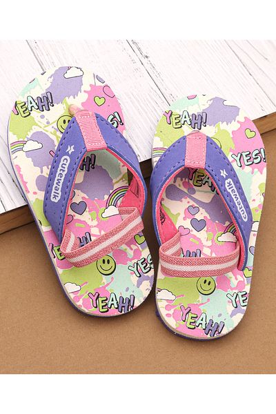 Cute Walk by Babyhug Cute Walk by Babyhug Flip Flops with Text Print & Back Strap - Purple
