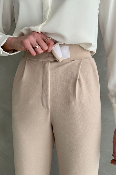 modavingo Women's Cream High Waist Elastic Waist Velcro Palazzo Fabric Pants