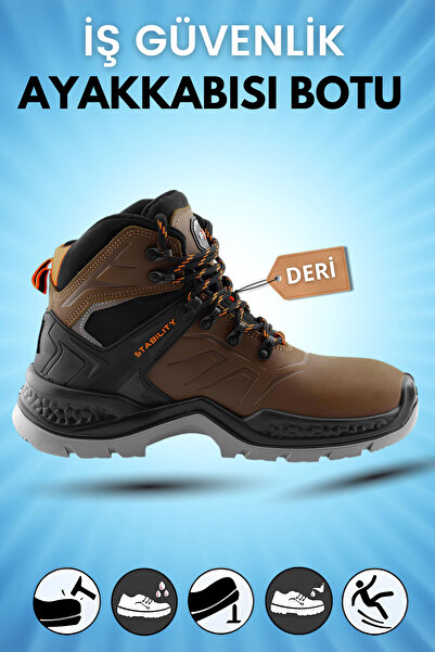 Badem10 İş Güvenliği Güvenlik Botu Ayakkabısı Kahverengi Demir Burunlu Kış Sa...