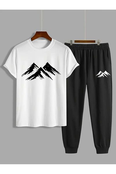 DAXİS Sportwear Company Men's Printed Tracksuit Set - T-Shirt Tracksuit Bottom Top Set