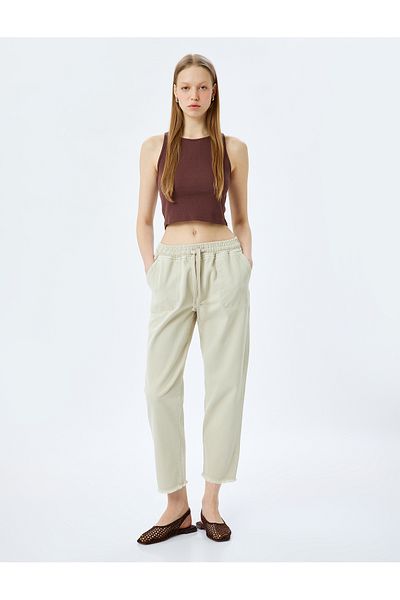 Koton Pocket Detailed Straight Leg Chino Trousers with Lace-Up Waist