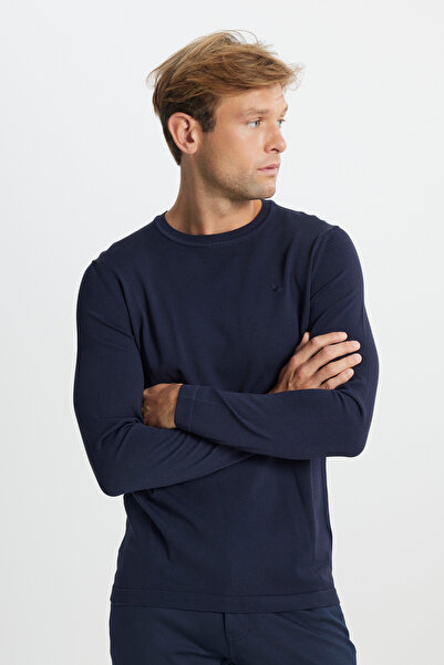 ALTINYILDIZ CLASSICS Men's Navy Blue Standard Fit Regular Cut Crew Neck Knitwear Basic Sweater