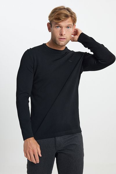 ALTINYILDIZ CLASSICS Men's Black Standard Fit Regular Cut Crew Neck Knitwear Basic Sweater