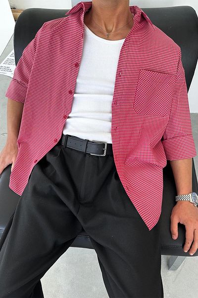 HAFKAGİYİM Червена карирана риза Old School Oversize