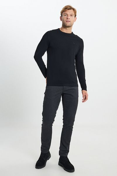 ALTINYILDIZ CLASSICS Men's Black Standard Fit Regular Cut Crew Neck Knitwear Basic Sweater