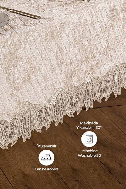 Evlen Home Collection Velvet Luxury Tablecloth One Piece Lace Laced Laced Vels Washable Soft Kitchen Daily Cream