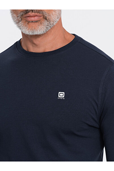 OMBRE Pánský typický elastanový dlouhý rukáv s kulatým výstřihem - tmavě modrá V2 OM-LSCL-0102 M