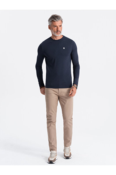 OMBRE Pánský typický elastanový dlouhý rukáv s kulatým výstřihem - tmavě modrá V2 OM-LSCL-0102 M