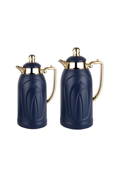 ALSAIF 2 Pieces Coffee And Tea Vacuum Flask Set Size: 0.7/1.0 L Color: Dark Blue/gold