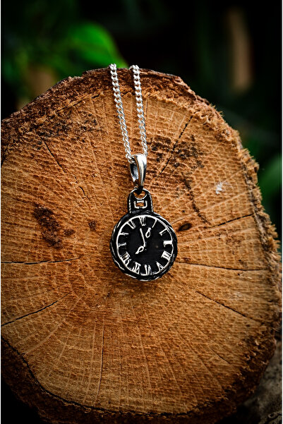 Ebrar Silver Gümüş MİNİ Saat Figürlü Kolye 925 Ayar Gümüş KÜÇÜK Boy Saat Figü...