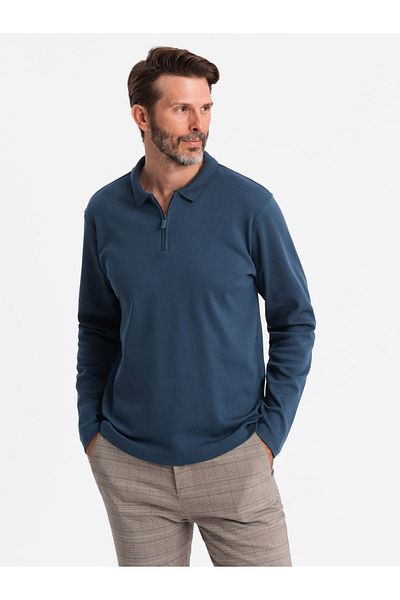 OMBRE Pánské polodlouhý rukáv s límcem na zip - krémová V3 OM-POLS-0130 L