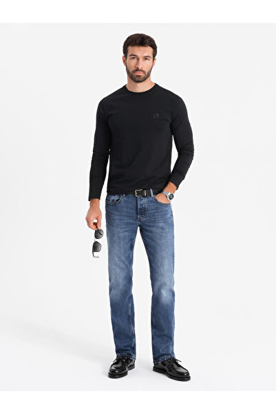 OMBRE Ανδρικό μακρυμάνικο SLIM FIT με ελαστάνη και στάμπα - μαύρο V1 OM-LSBC-0124 M