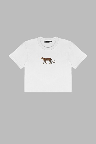 Bak Moda Білий кроп-топ з принтом «Ходячий леопард»