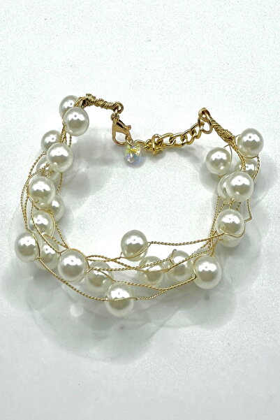 DEMOKAN Kadın Bileklik Özel Seri Marka Tasarım Beşli Zincir İnci Bileklik