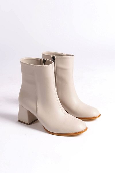 TB Terzi Bey Beige Women's Winter Heeled Boots