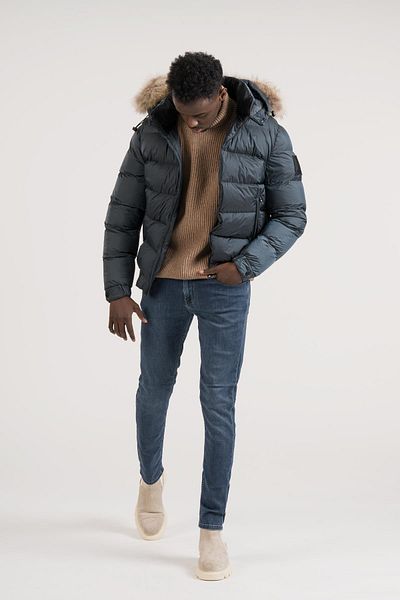 Giotelli Slimfit Fur Hoodie (Fur and Hoodie) Elastic Waist Puffer Coat