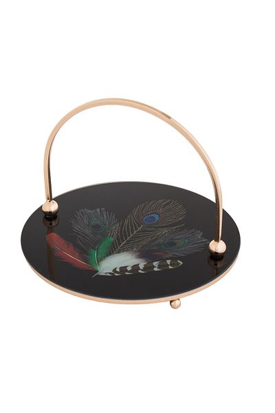 Dania glass serving tray with golden metal hand 25X25X20 cm