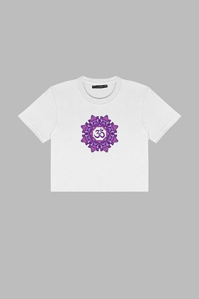 Sekizbiraltı OM εμπριμέ λευκό Crop Top