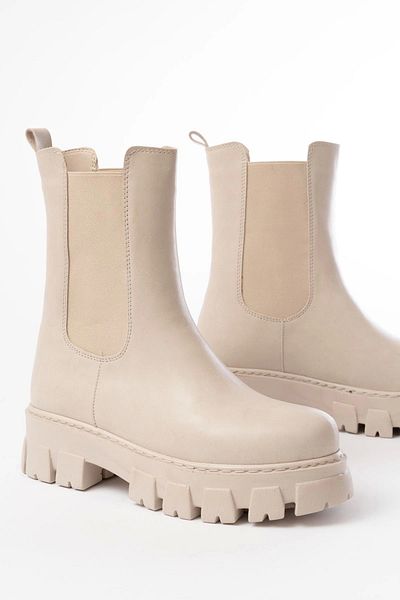 TB Terzi Bey Beige High-Sole Elastic Daily Women's Boots