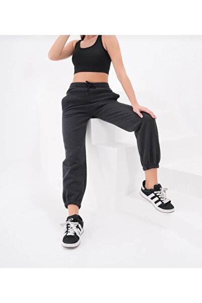 UYN SPORT Ανθρακί ελαστικό παντελόνι με ψηλόμεσο κορδόνι